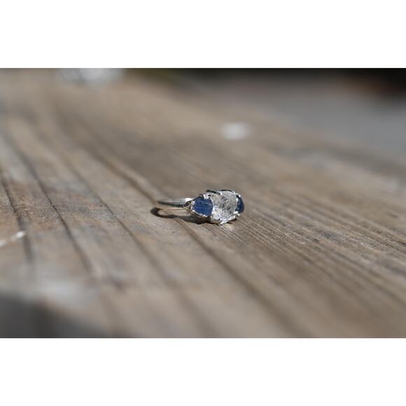Engagement ring Burmese Sapphire and Lake County Diamond Sterling Silver Ring - Picture 3 of 5